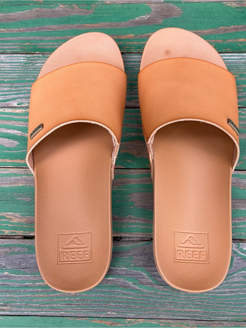 Reef Cushion Scout Saddle Natural Sandals Womens 9 Brown Vegan Leather Slides - Picture 14 of 15